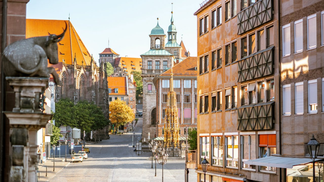 Morning street view in the old town of Nurnberg, Germany